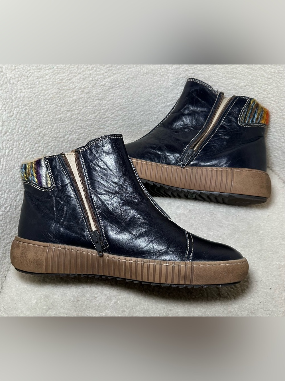 Josef Seibel Maren 07 Black Navy Leather Chelsea Ankle Boots Wool Cuff Winter 10 - Picture 7 of 13